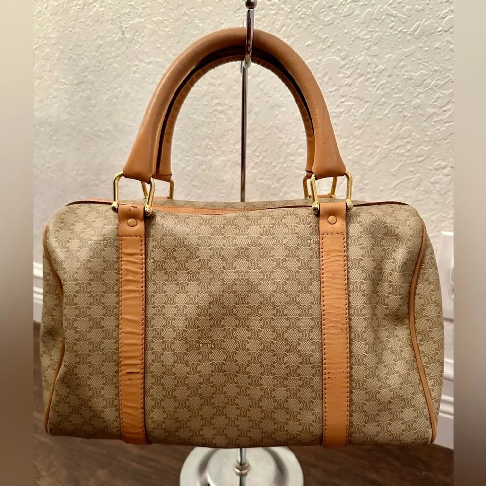 Celine Macadam Boston Bag Beige / Light Brown Coated Canvas - Picture 6 of 16
